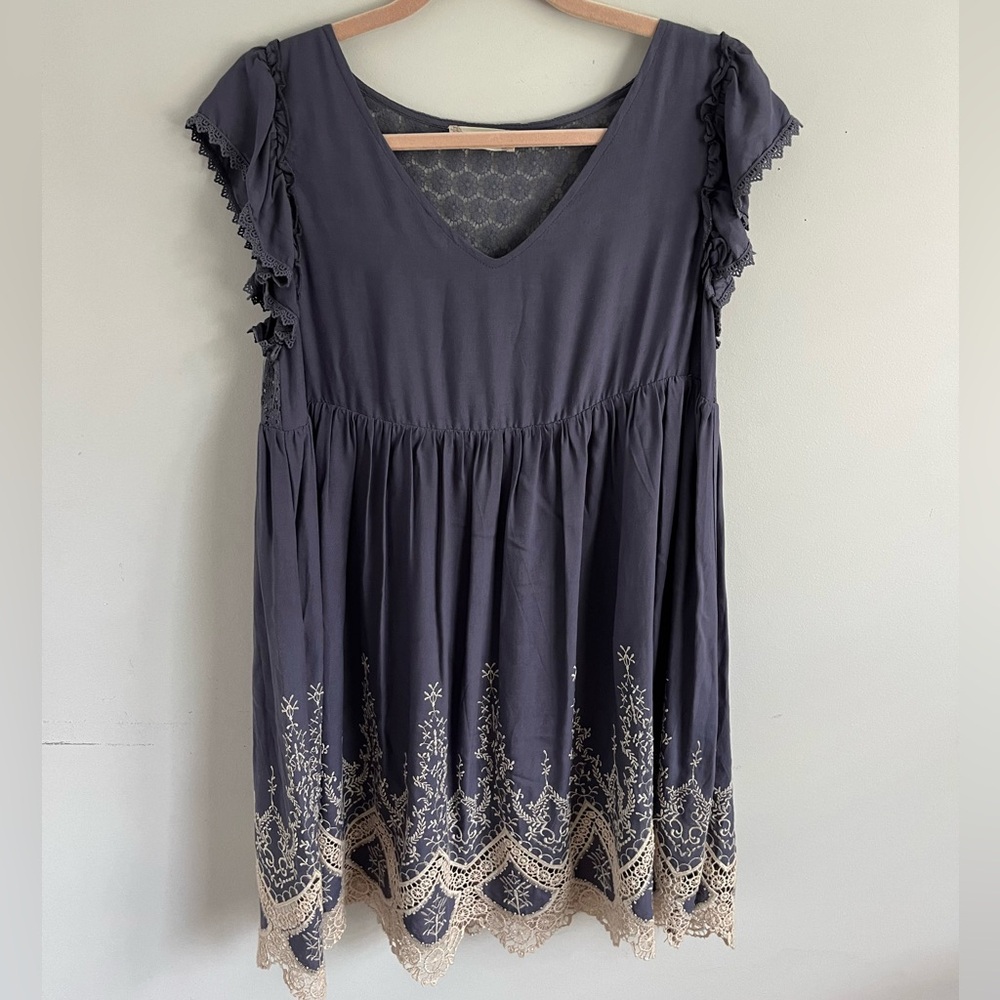 Plum and Cream Babydoll Dress with Lace Detailing